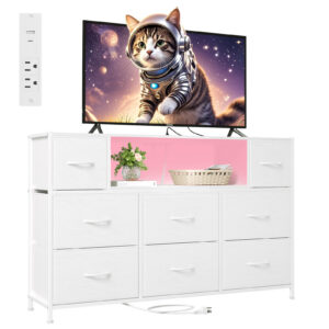 Somdot Dresser for Bedroom with Power Outlets and LED Lights